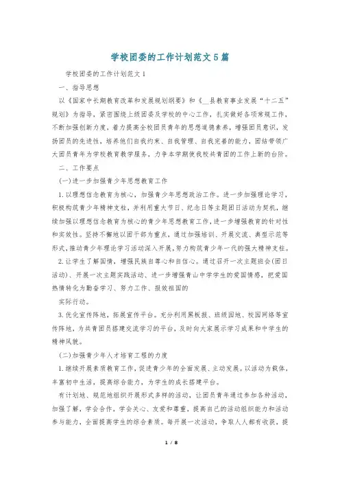 学校团委的工作计划范文5篇