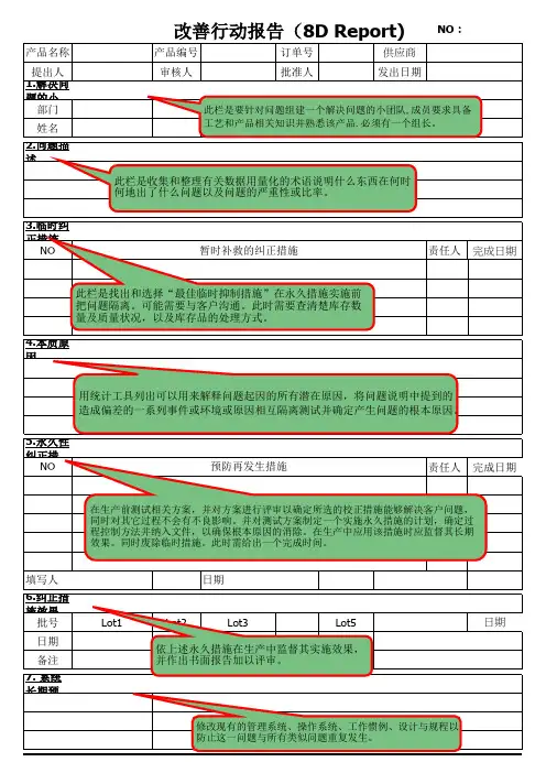 8D报告模板_改善行动报告_质量改善报告模板
