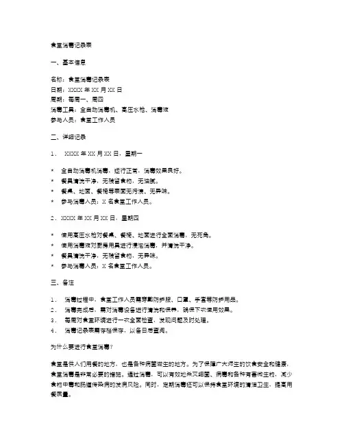 食堂消毒记录表