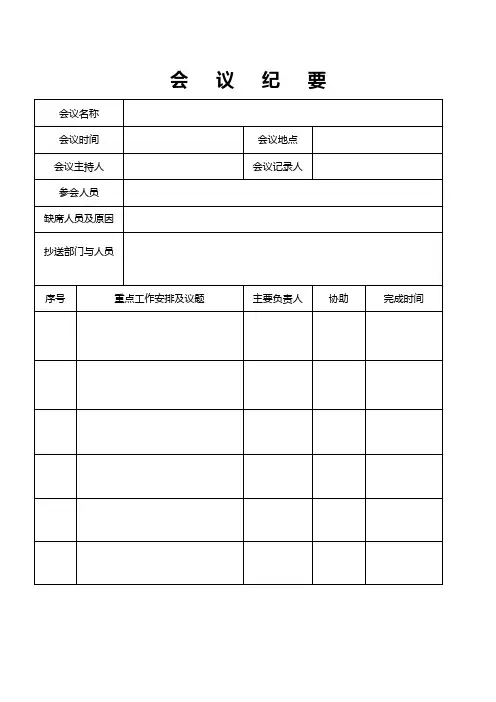 0133会议纪要表格模板5篇