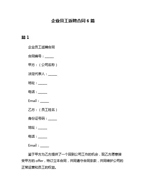 企业员工返聘合同6篇