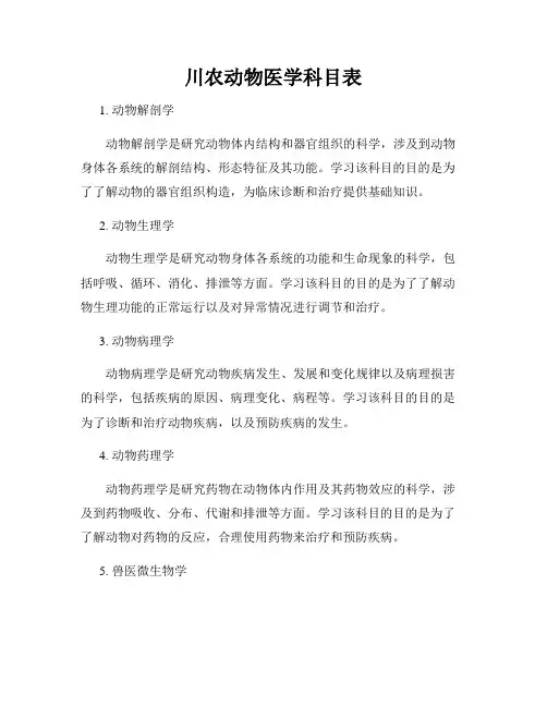 川农动物医学科目表