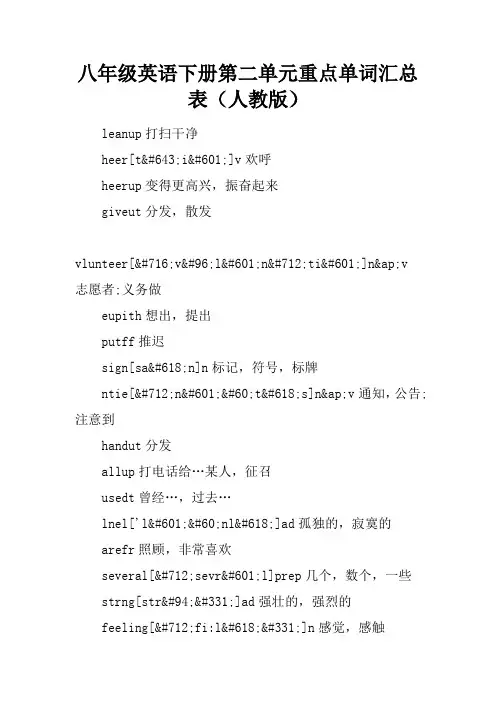 八年级英语下册第二单元重点单词汇总表(人教版)