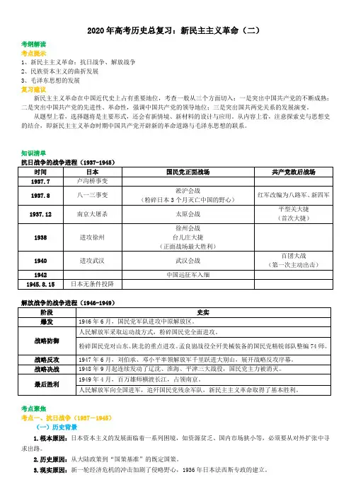 2020年高考历史总复习：新民主主义革命(二)