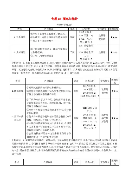 三年高考(2016-2018)高考数学试题分项版解析 专题27 概率与统计 理(含解析)