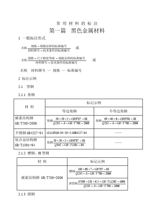 常用材料的标注