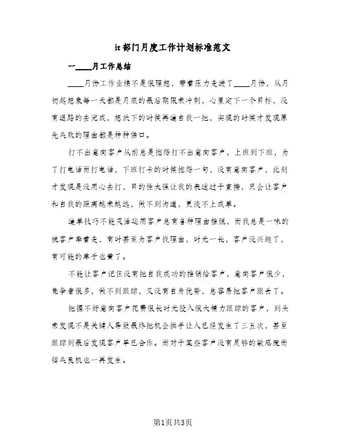 it部门月度工作计划标准范文(二篇)