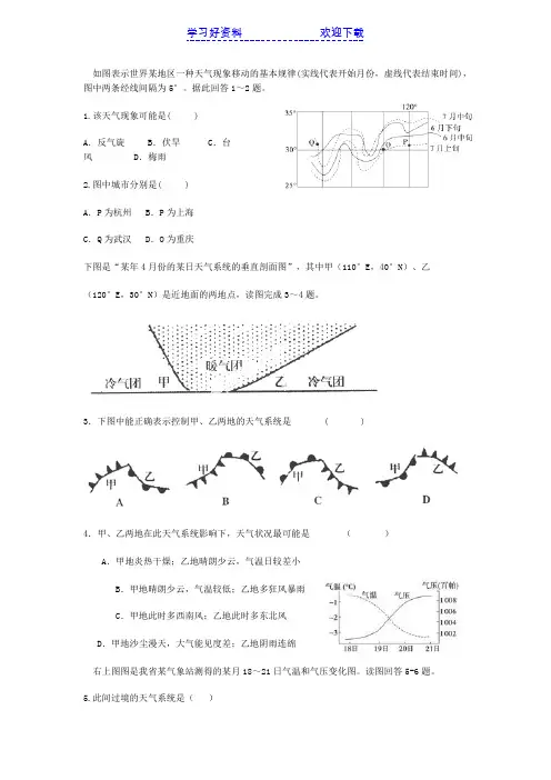 高考常见的天气系统练习题