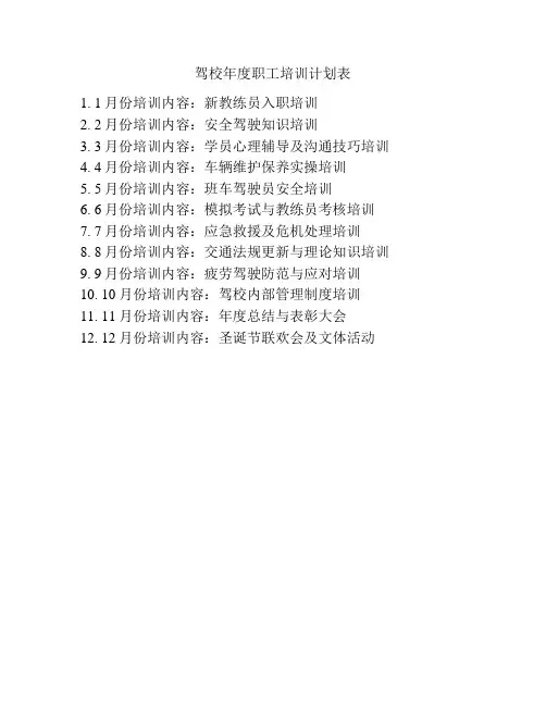 驾校年度职工培训计划表