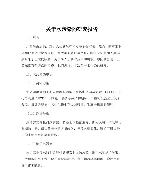 关于水污染的研究报告