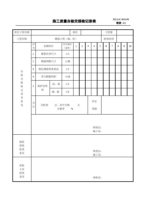 主体部分自检记录