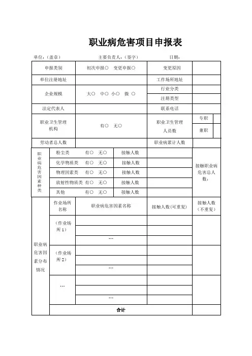 职业病危害项目申报表填报说明