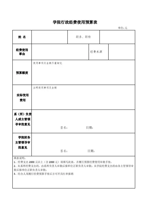 学院行政经费使用预算表