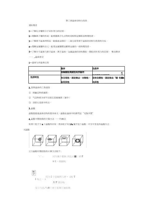 (完整版)【人教版】高中化学选修3知识点总结：第三章晶体结构与性质