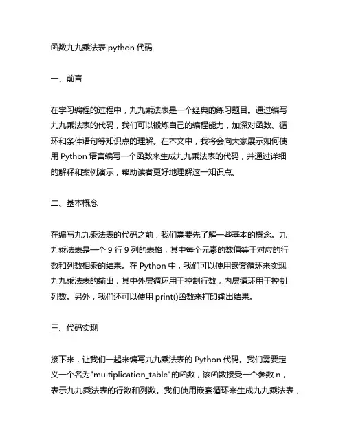 函数九九乘法表python代码