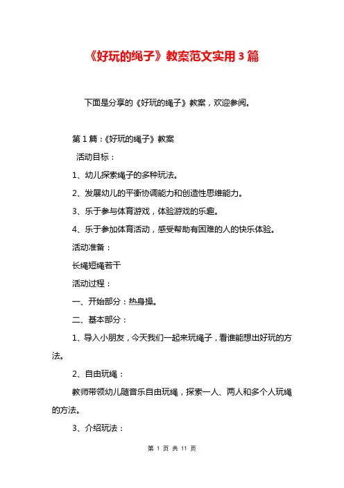 《好玩的绳子》教案范文实用3篇
