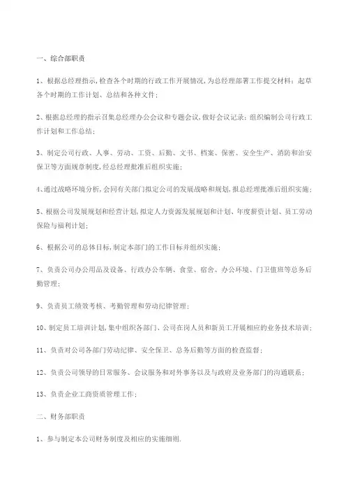 房地产各部门以及各岗位名称和职责