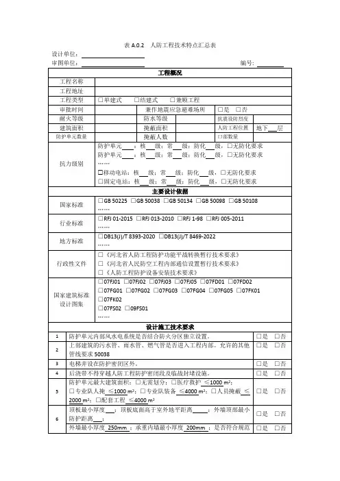 人防工程技术特点汇总表