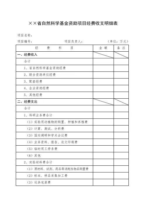 基金资助项目经费收支明细表