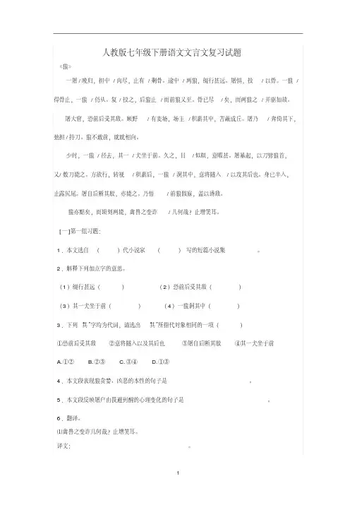 人教版七年级下册语文文言文复习试题1,精品资料