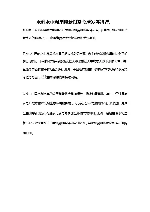 水利水电利用现状以及今后发展进行。