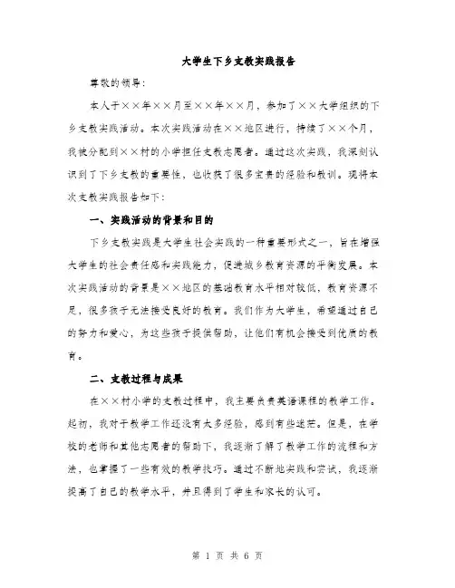 大学生下乡支教实践报告（2篇）