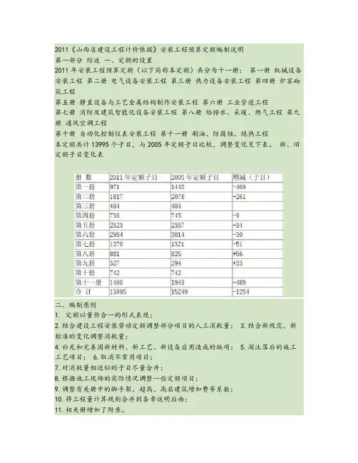 2011《山西省建设工程计价依据》安装工程预算定额编制说明