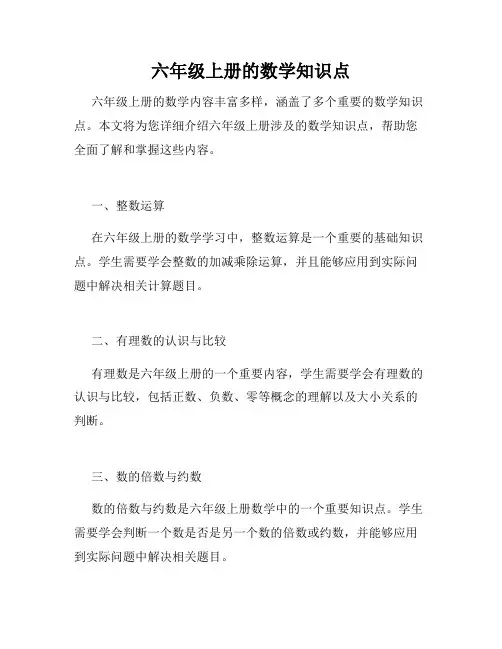 六年级上册的数学知识点
