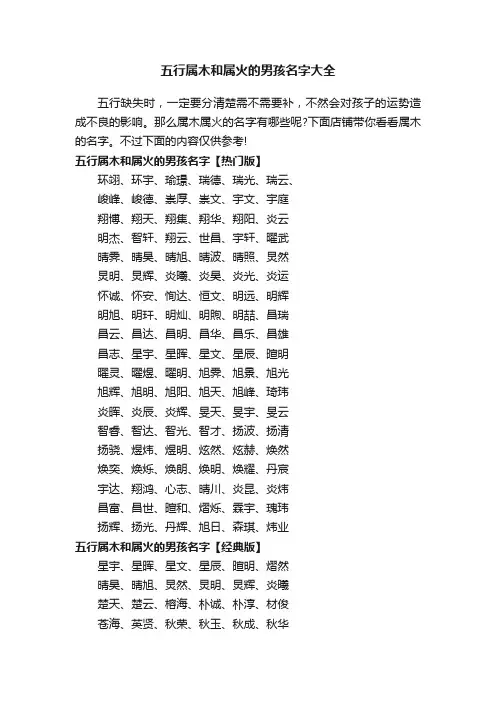 五行属木和属火的男孩名字大全
