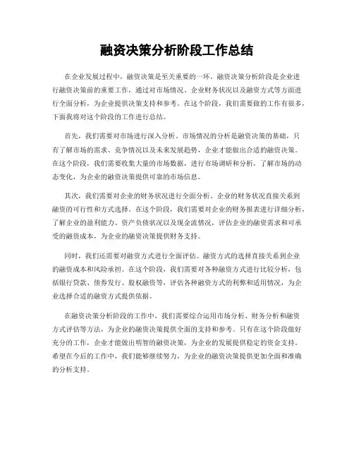 融资决策分析阶段工作总结