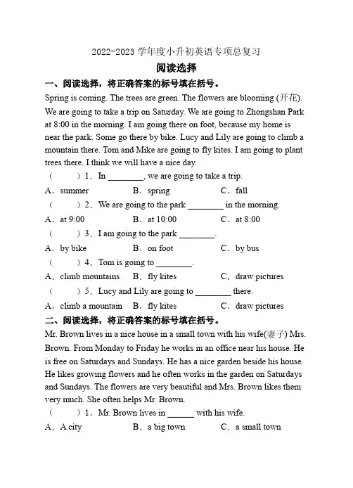 2022-2023学年度小升初英语总复习-阅读选择(教科版广州)