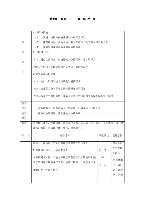 初中物理_浮力教学设计学情分析教材分析课后反思