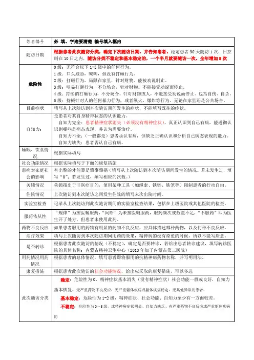 重性精神疾病患者随访服务记录表填写规范