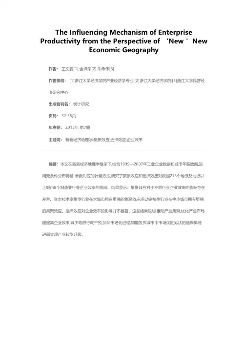 新新经济地理学视角下企业效率的影响机制