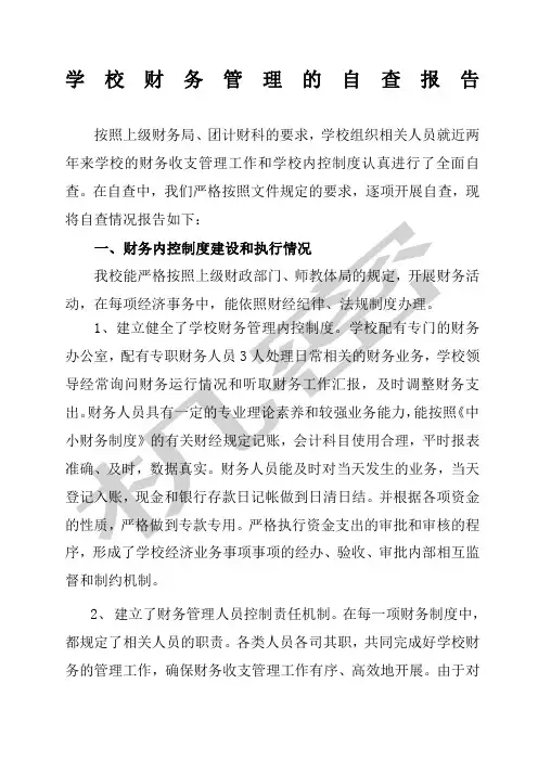 学校财务管理的自查报告 