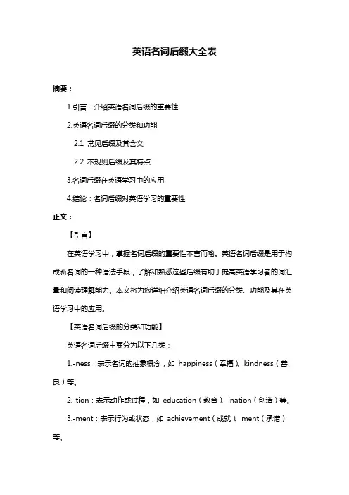 英语名词后缀大全表