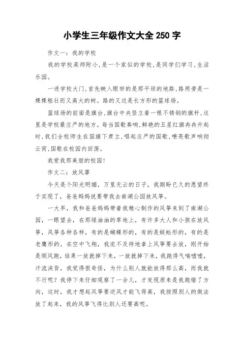 小学生三年级作文大全250字_作文