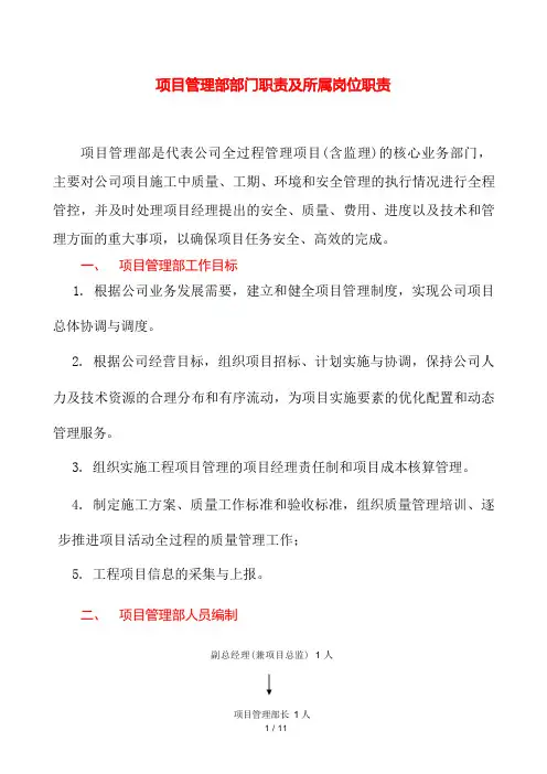 PMP项目管理 部门职责及岗位说明