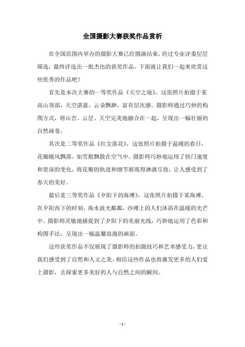 全国摄影大赛获奖作品赏析