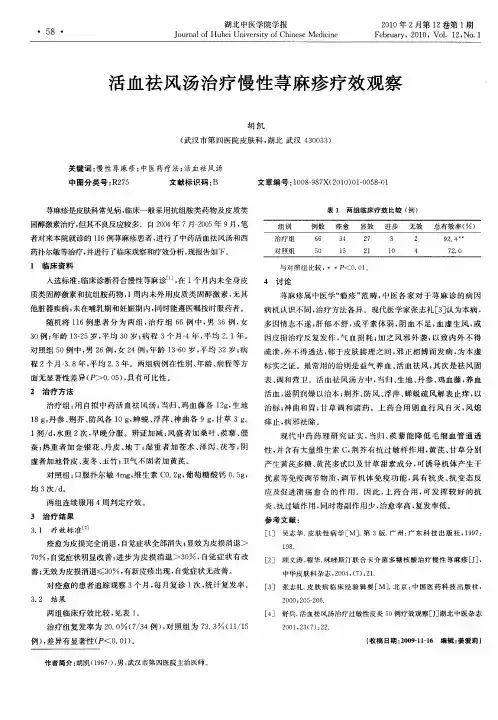 活血祛风汤治疗慢性荨麻疹疗效观察