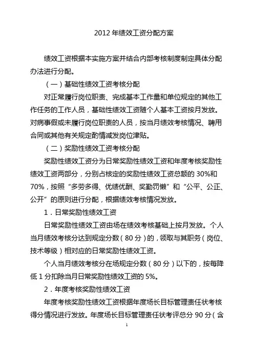 2012绩效工资分配方案
