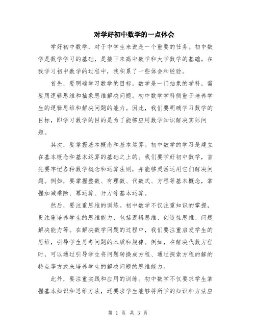 对学好初中数学的一点体会