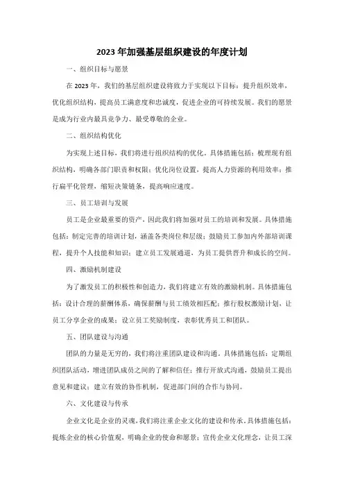 2023年加强基层组织建设的年度计划