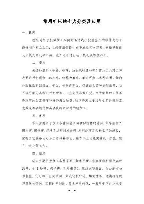 常用机床的七大分类及应用