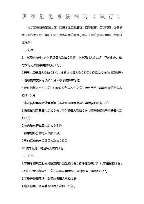 班级量化考核表