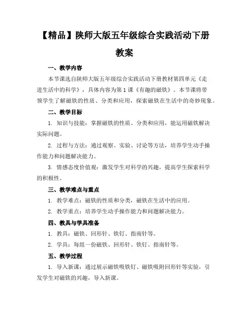 【精品】陕师大版五年级综合实践活动下册教案