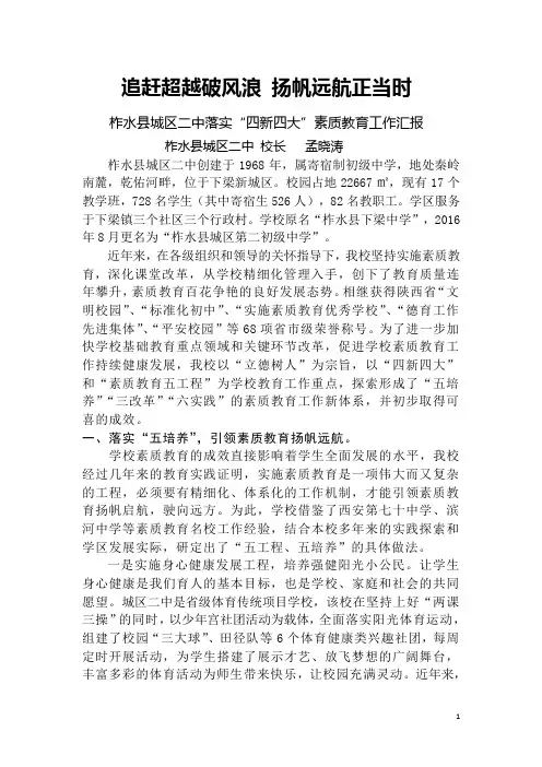 柞水县城区二中(四新四大)素质教育工作汇报2017.7(二稿)