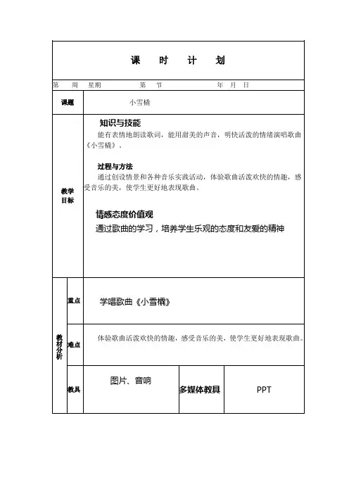 人教版小学音乐二年级下册《小雪橇》教案(电子备课)