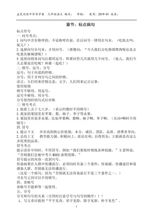 部编九年级下学期病句标点复习