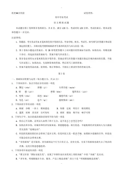 2019-2020学年山东省淄博市周村区中考一模语文试卷(word版,有标准答案)